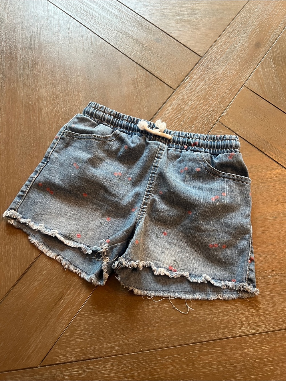 Girls' art class Denim Shorts with Pink Floral Print - Elastic Waist cherries 🍒